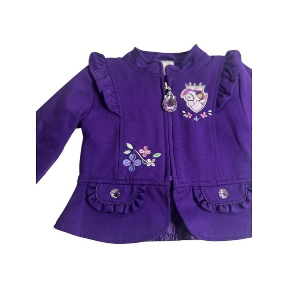 Disney Princess Sofia Full-Zip Sweater Purple Ruffle Embroidery 11"x12 Jacket 2T - Picture 2 of 7